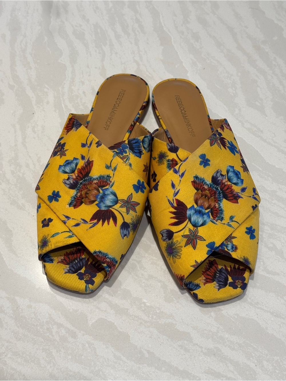 Rebecca Minkoff Anden Yellow Floral Crisscross Slide Sandals